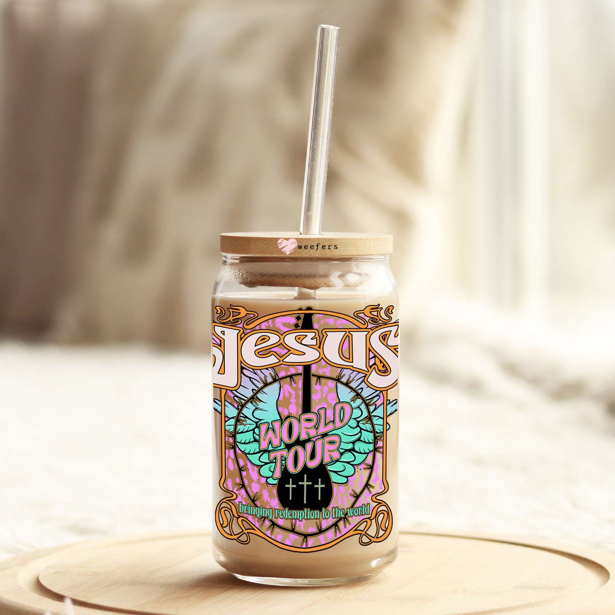 Jesus World Tour 16oz Libbey Glass Can UV DTF or Sublimation Cup Wrap - Decal Transfer Weefers