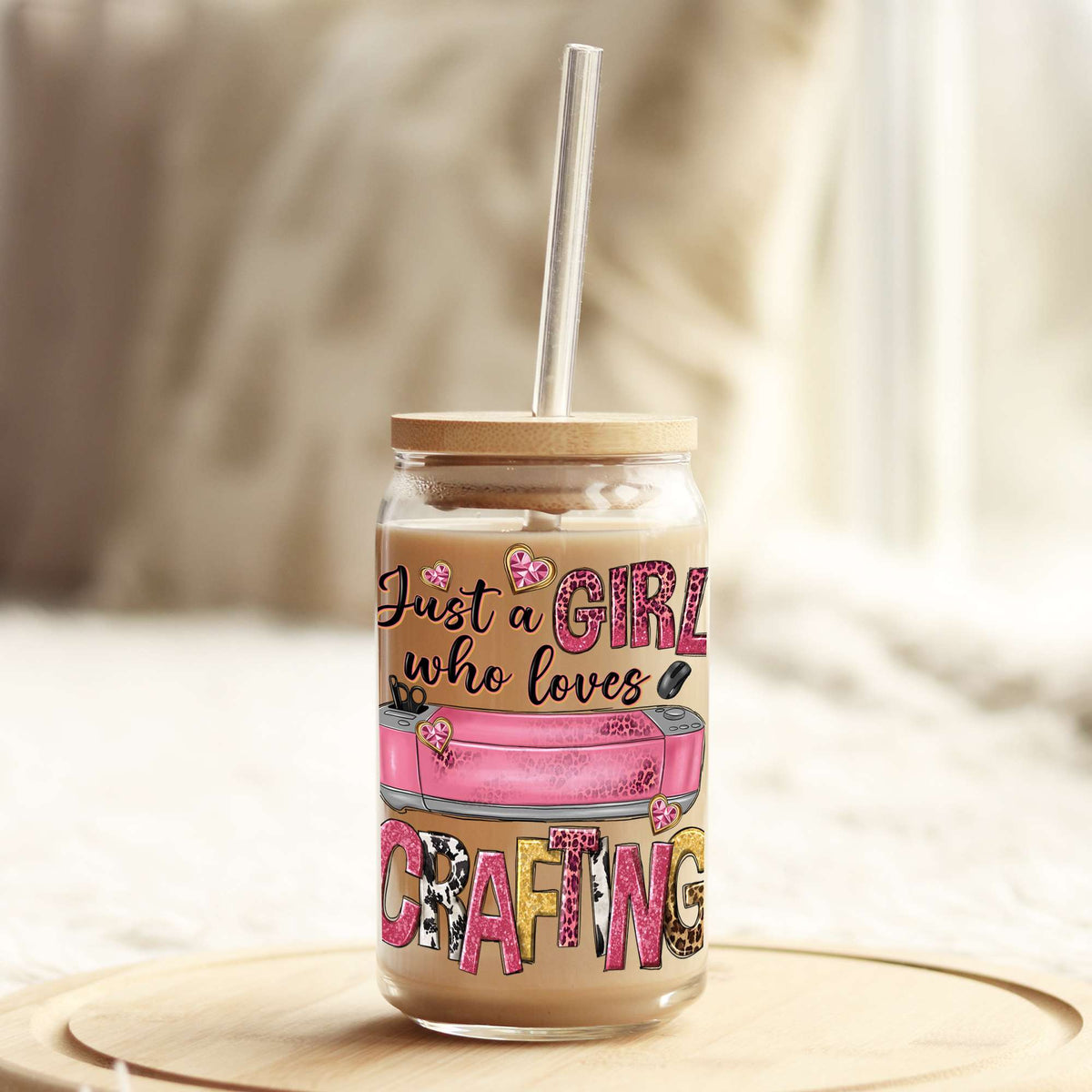 Just a Girl Who Loves Crafting 16oz Libbey Glass Can UV DTF or Sublimation Wrap - Decal Weefers