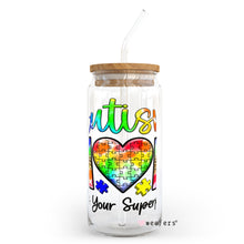 Load image into Gallery viewer, Autism Mom What&#39;s Your Superpower? 20oz Libbey Glass Can, 34oz Hip Sip, 40oz Tumbler UVDTF or Sublimation Decal Transfer
