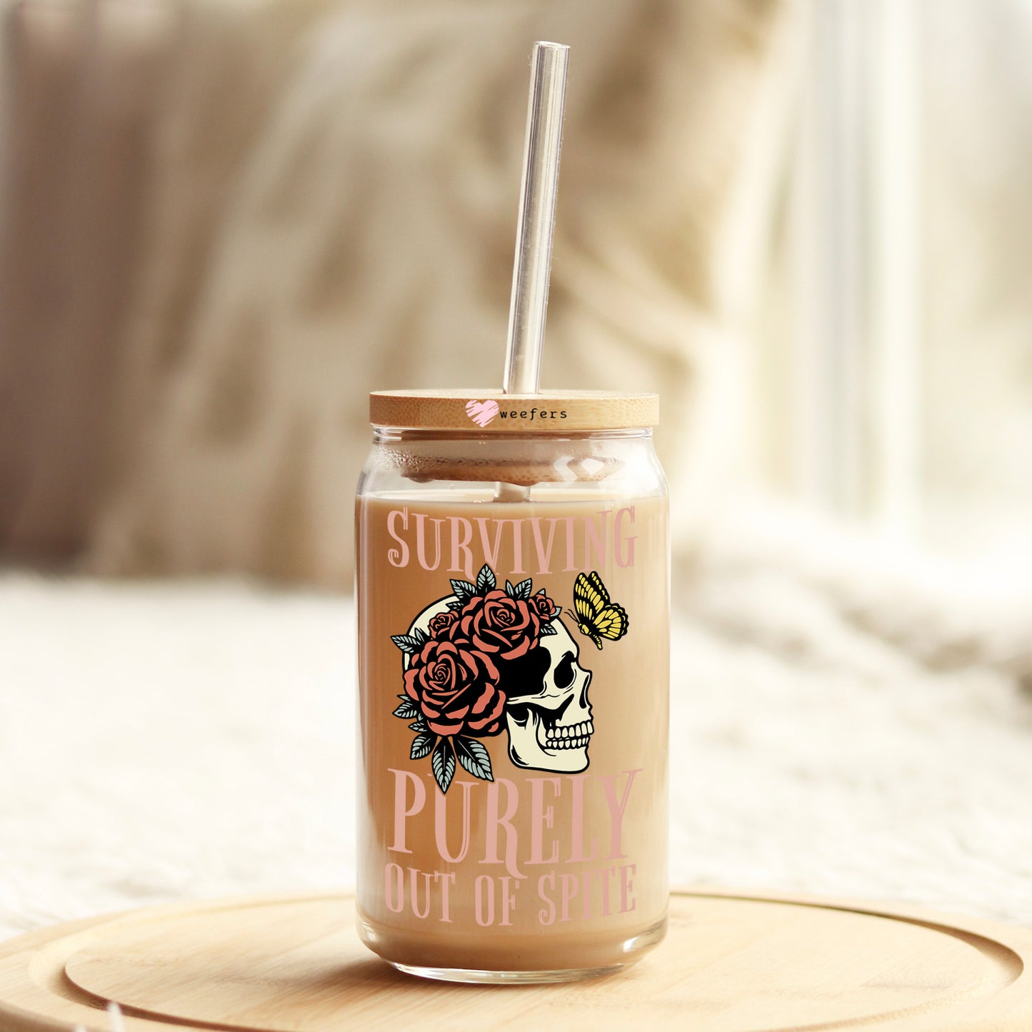 Surviving Pure Out of Spite 16oz Libbey Glass Can UV DTF or Sublimation Cup Wrap - Decal Transfers Weefers