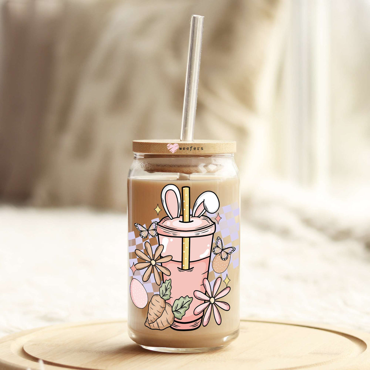 Easter Coffee 16oz Libbey Glass Can UV DTF or Sublimation Cup Wrap - Decal Transfer Weefers