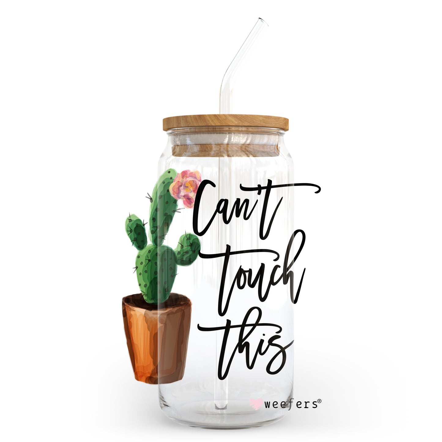 Can't Touch This Cactus 20oz Libbey Glass Can, 34oz Hip Sip, 40oz Tumbler UV DTF or Sublimation Decal Transfer Weefers
