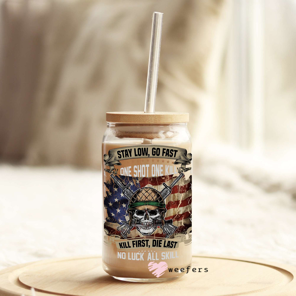 Stay Low Go Fast Veteran 16oz Libbey Glass Can UV DTF or Sublimation Wrap - Decal Weefers