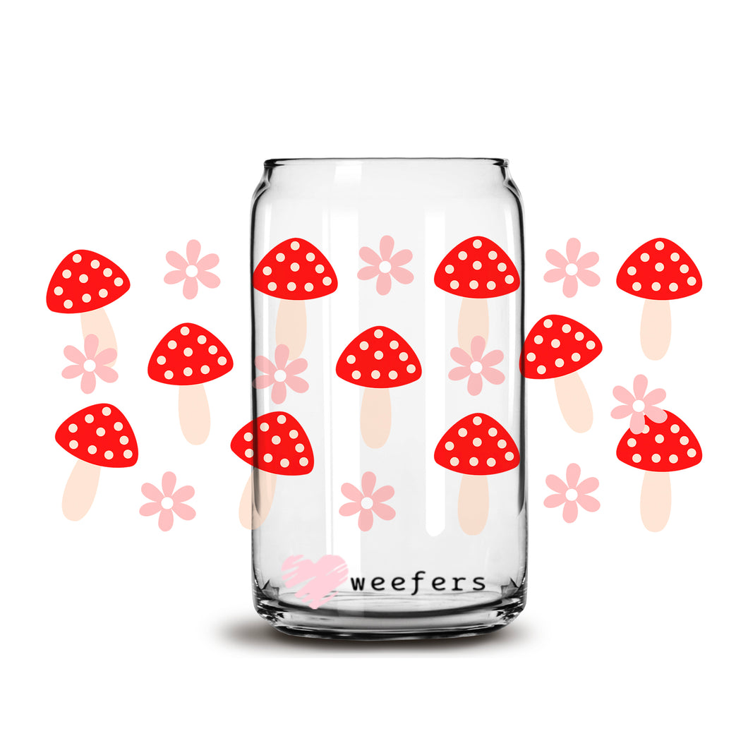 Mushroom Flowers 16oz Libbey Glass Can UV-DTF or Sublimation Wrap - Decal