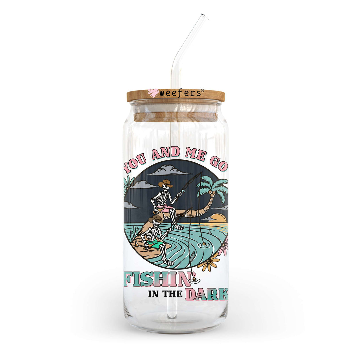 You and Me Fishing in the Dark 20oz Libbey Glass Can UV DTF or Sublimation Wrap - Decal Transfer Weefers