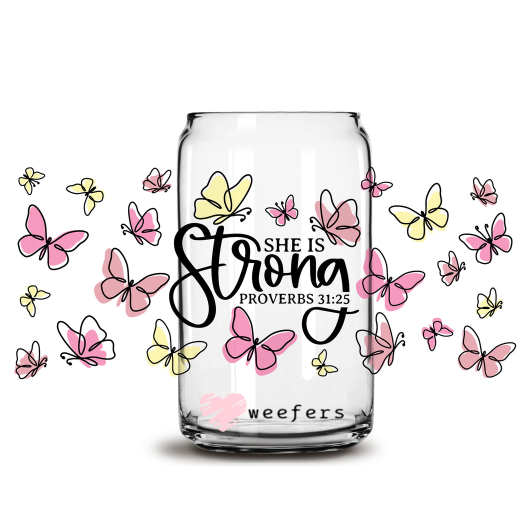 She is Strong Christian 16oz Libbey Glass Can UV-DTF or Sublimation Wrap - Decal