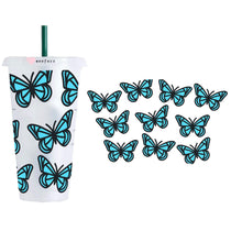 Load image into Gallery viewer, Blue Butterflies Cold Cup Vinyl Wrap - No Hole Weefers
