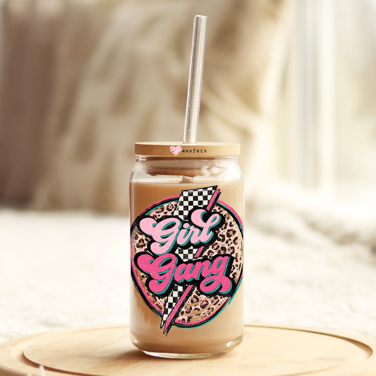 Girl Gang Cheetah Checker 16oz Libbey Glass Can UV DTF or Sublimation Wrap - Decal Weefers