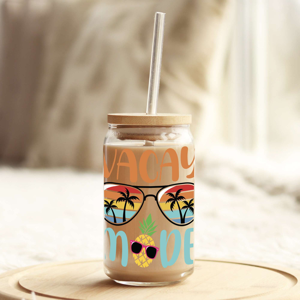 Vacay Mode 16oz Libbey Glass Can UV DTF or Sublimation Cup Wrap - Decal Transfer Weefers