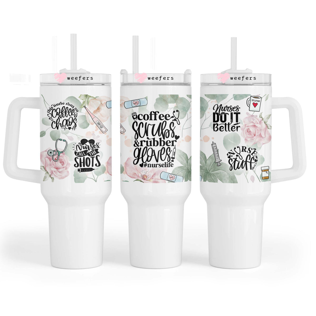 Coffee Scrubs and Rubber Gloves Nurse life 40oz Tumbler UV DTF or Sublimation Wrap - Decal Weefers
