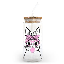 Load image into Gallery viewer, a glass jar with a straw in the shape of a bunny with a pink bow
