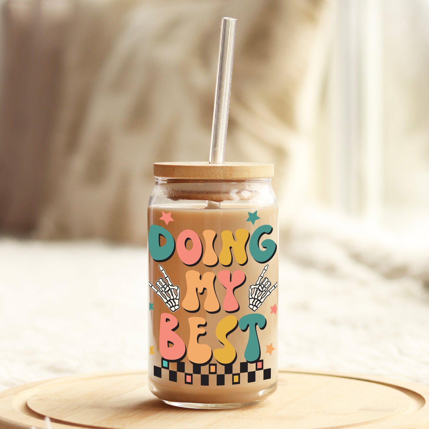 Doing My Best Groovy 16oz Libbey Glass Can UV DTF or Sublimation Cup Wrap - Decal Transfer Weefers