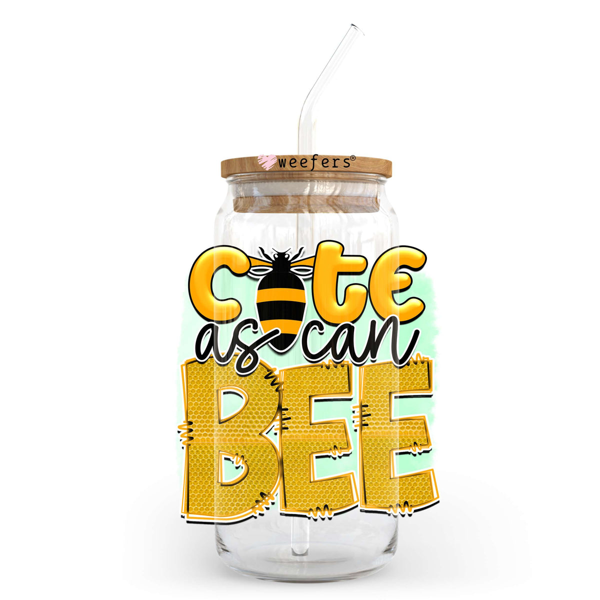 Cute as Can Bee 20oz Libbey Glass Can UV DTF or Sublimation Wrap - Decal Transfer Weefers
