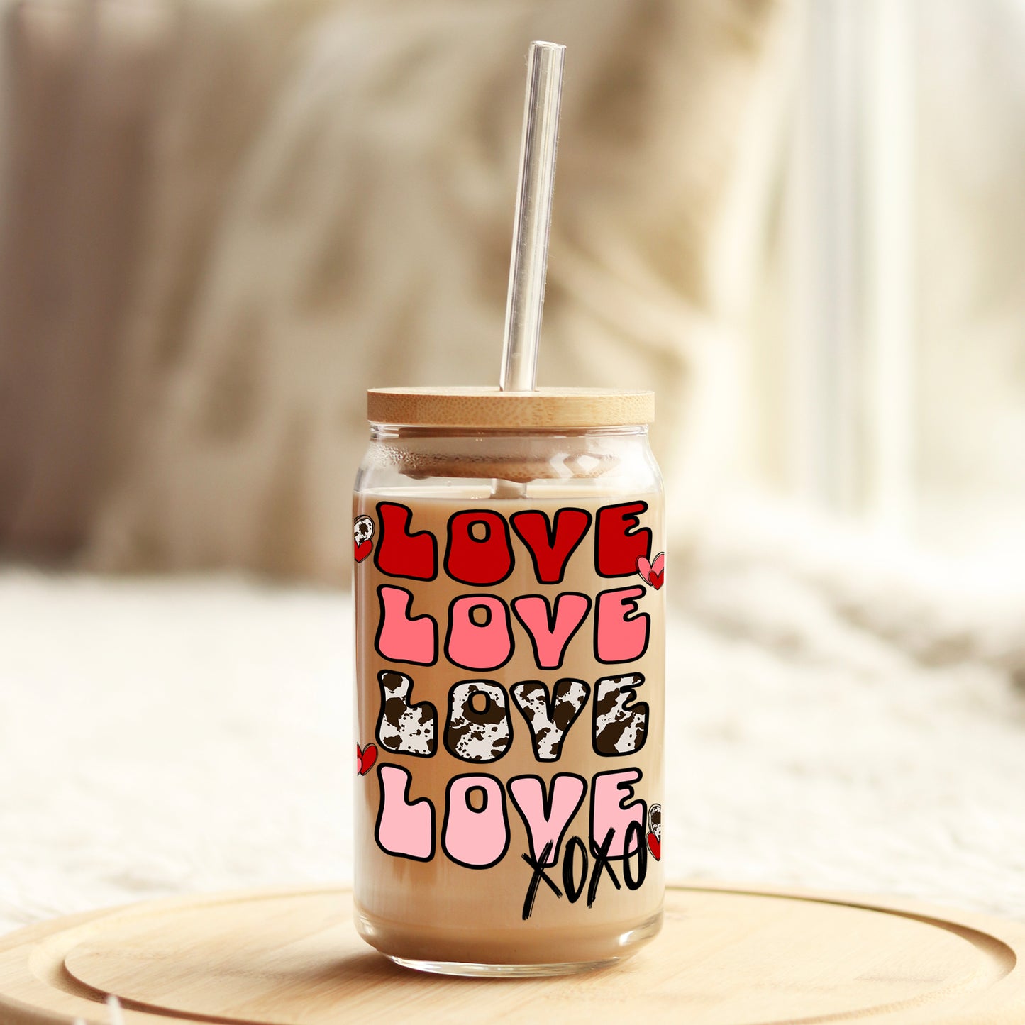Love XOXO Valentine's Day 16oz Libbey Glass Can UV DTF or Sublimation Cup Wrap - Decal Transfer Weefers