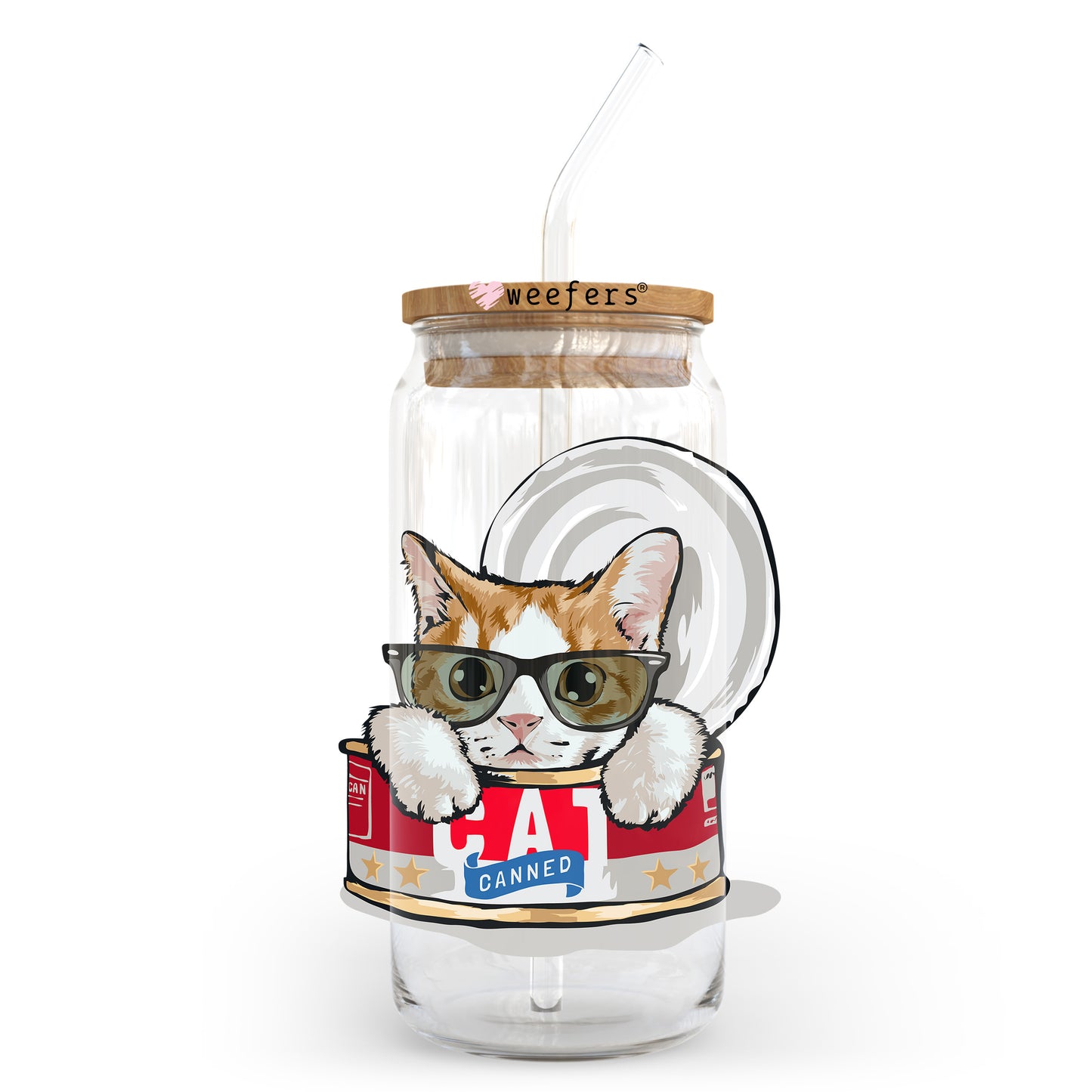 Cat Canned 20oz Libbey Glass Can UV DTF or Sublimation Wrap - Decal Transfer Weefers