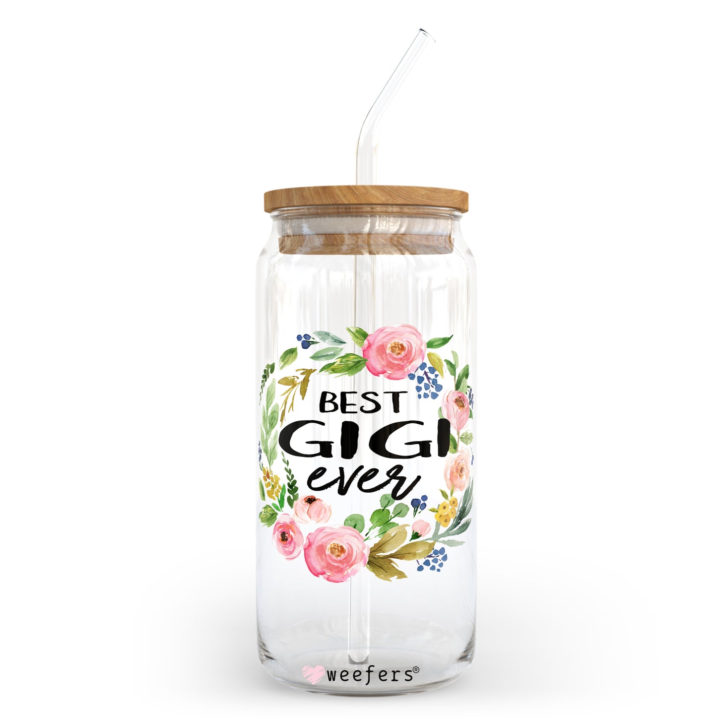 Best Gigi Ever Floral Wreath 20oz Libbey Glass Can, 34oz Hip Sip, 40oz Tumbler UV DTF or Sublimation Decal Transfer Weefers