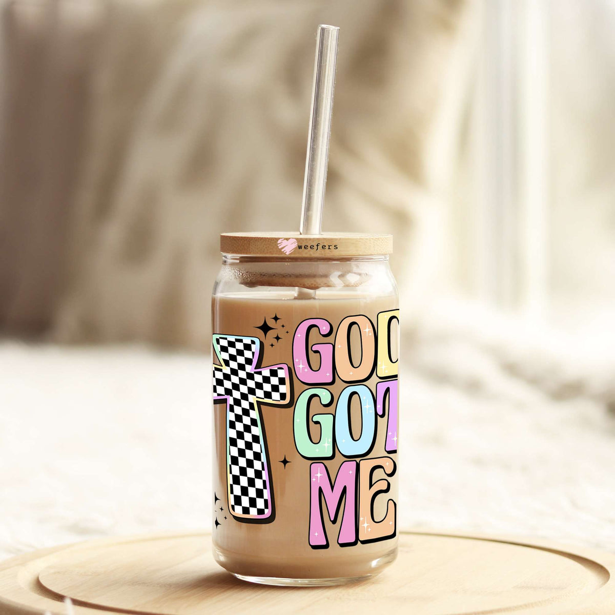 God Got Me 16oz Libbey Glass Can UV DTF or Sublimation Cup Wrap - Decal Transfer Weefers