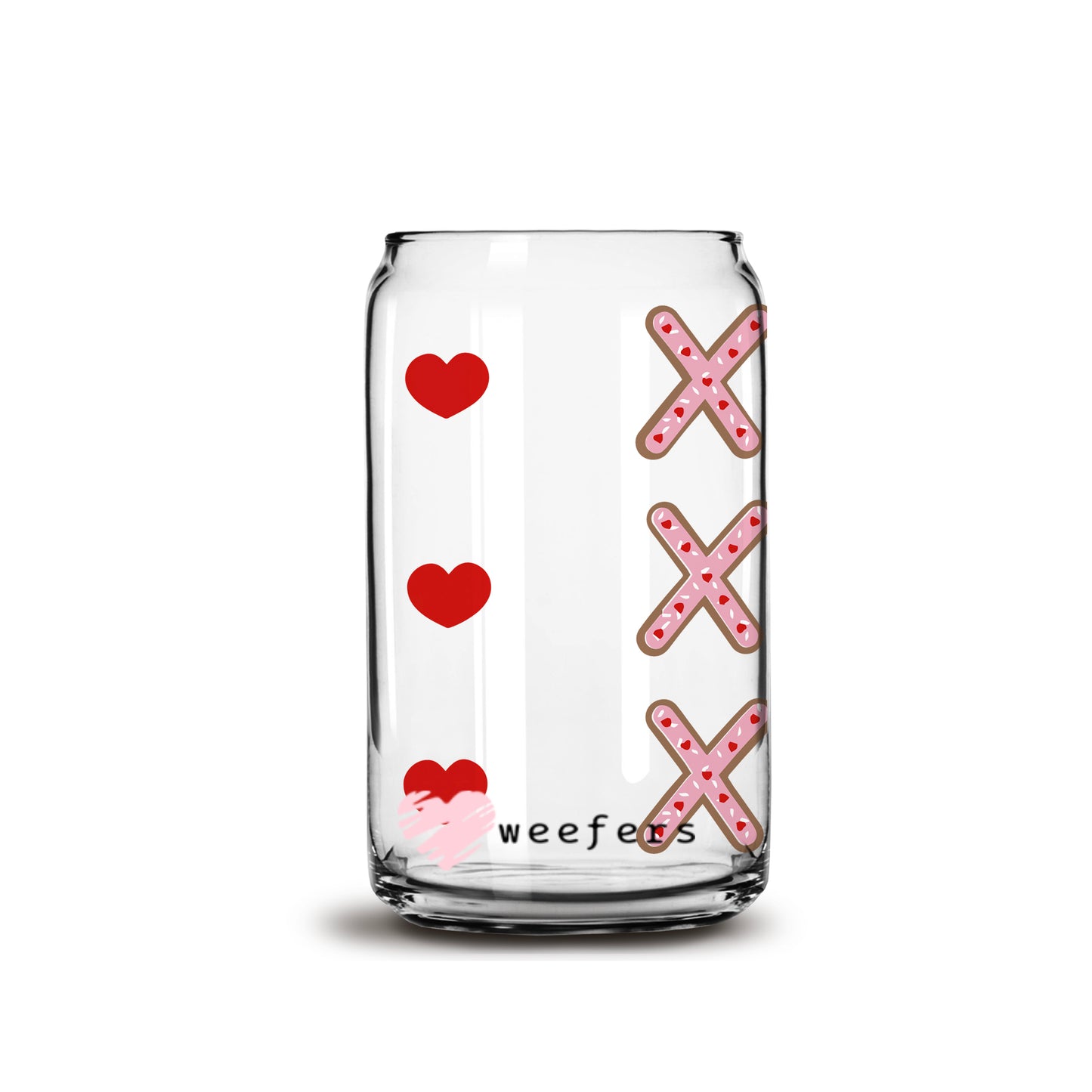 Valentine Cookie Heart XOXO Libbey Glass Can Wrap UV DTF Sublimation Transfers Weefers