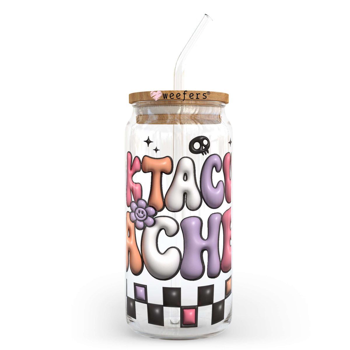 3D Spooktacular Teacher Halloween 20oz Libbey Glass Can UV DTF or Sublimation Wrap - Decal Weefers
