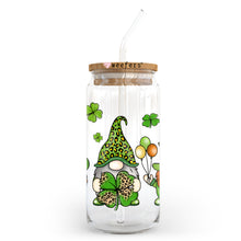 Load image into Gallery viewer, a glass jar with a green gnome holding balloons
