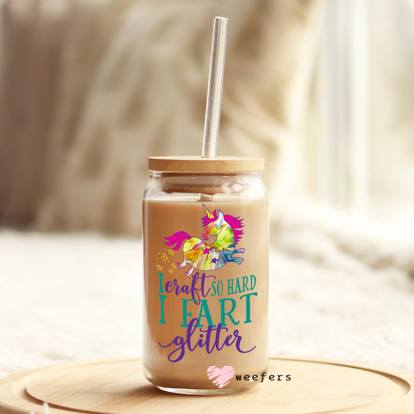 I'm so crafty I Fart Glitter 16oz Libbey Glass Can UV DTF or Sublimation Wrap - Decal Weefers