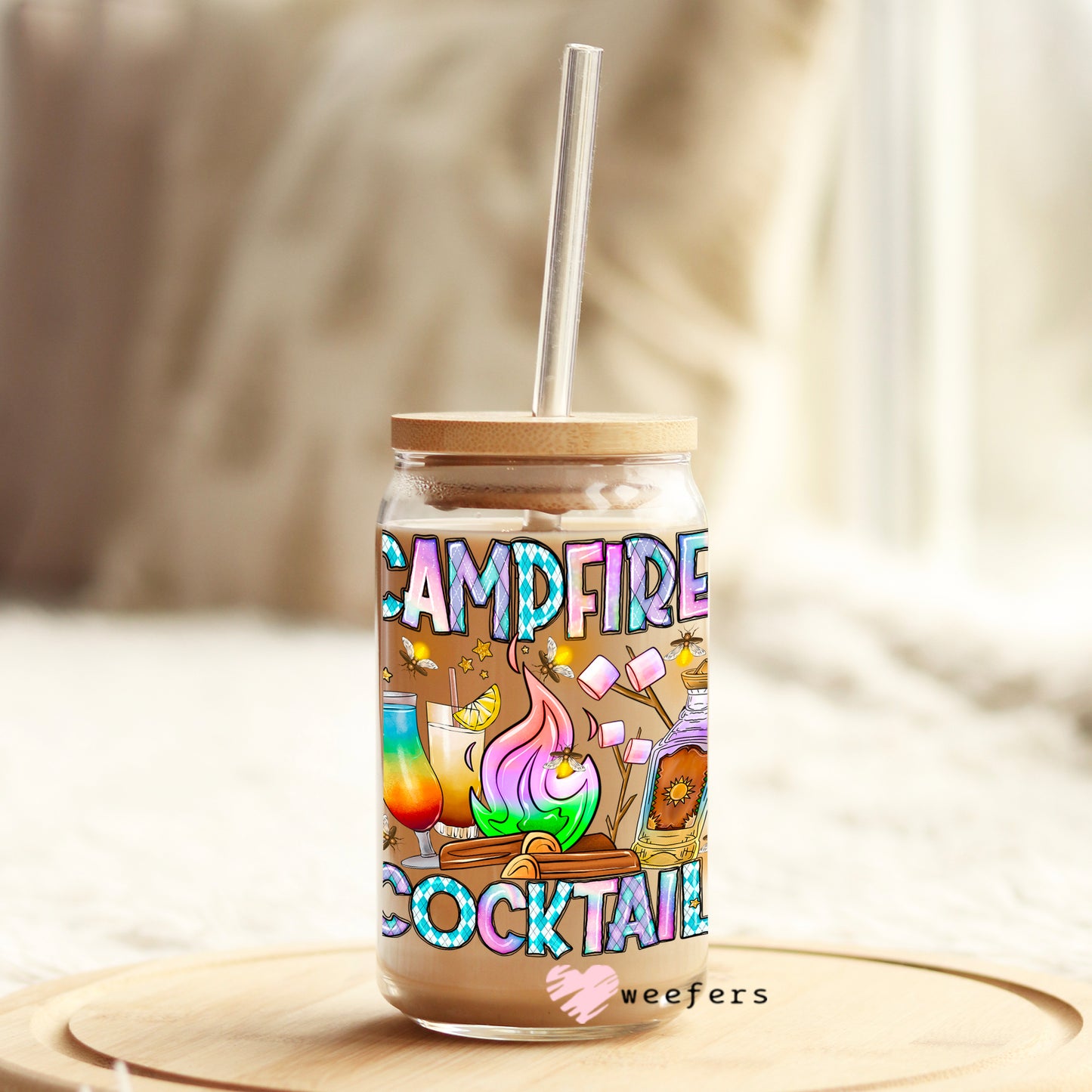 Campfire Cocktails 16oz Libbey Glass Can UV DTF or Sublimation Wrap - Decal Weefers