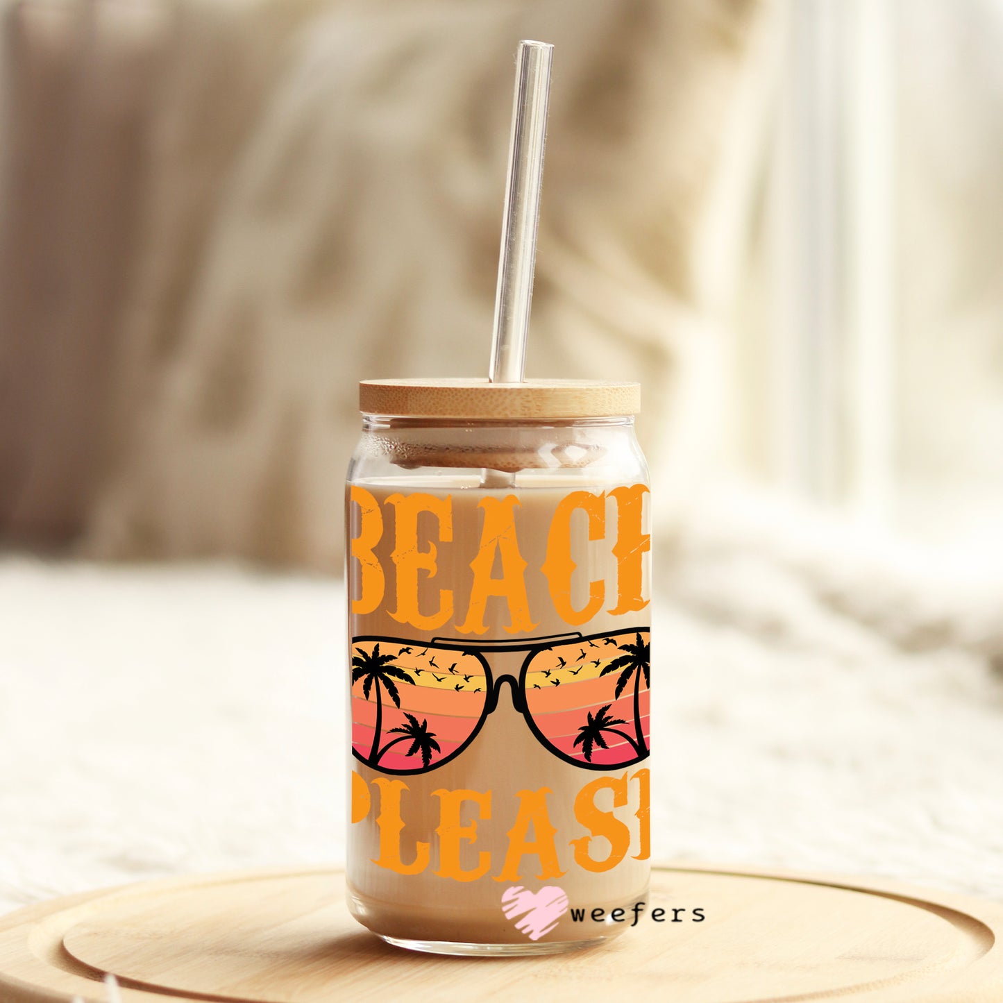 Beach Please 16oz Libbey Glass Can UV DTF or Sublimation Wrap - Decal Weefers