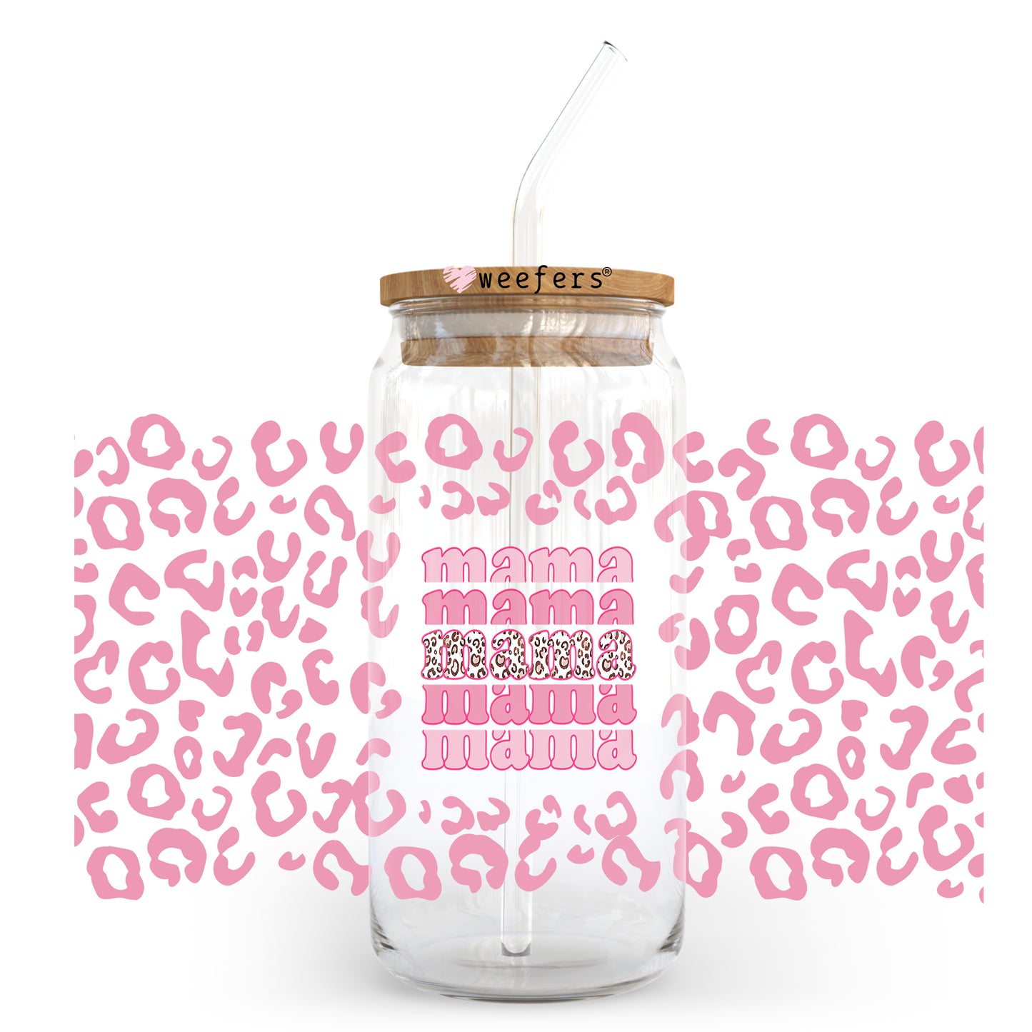 Pink Mama Cheetah 20oz Libbey Glass Can UV DTF or Sublimation Wrap - Decal Weefers