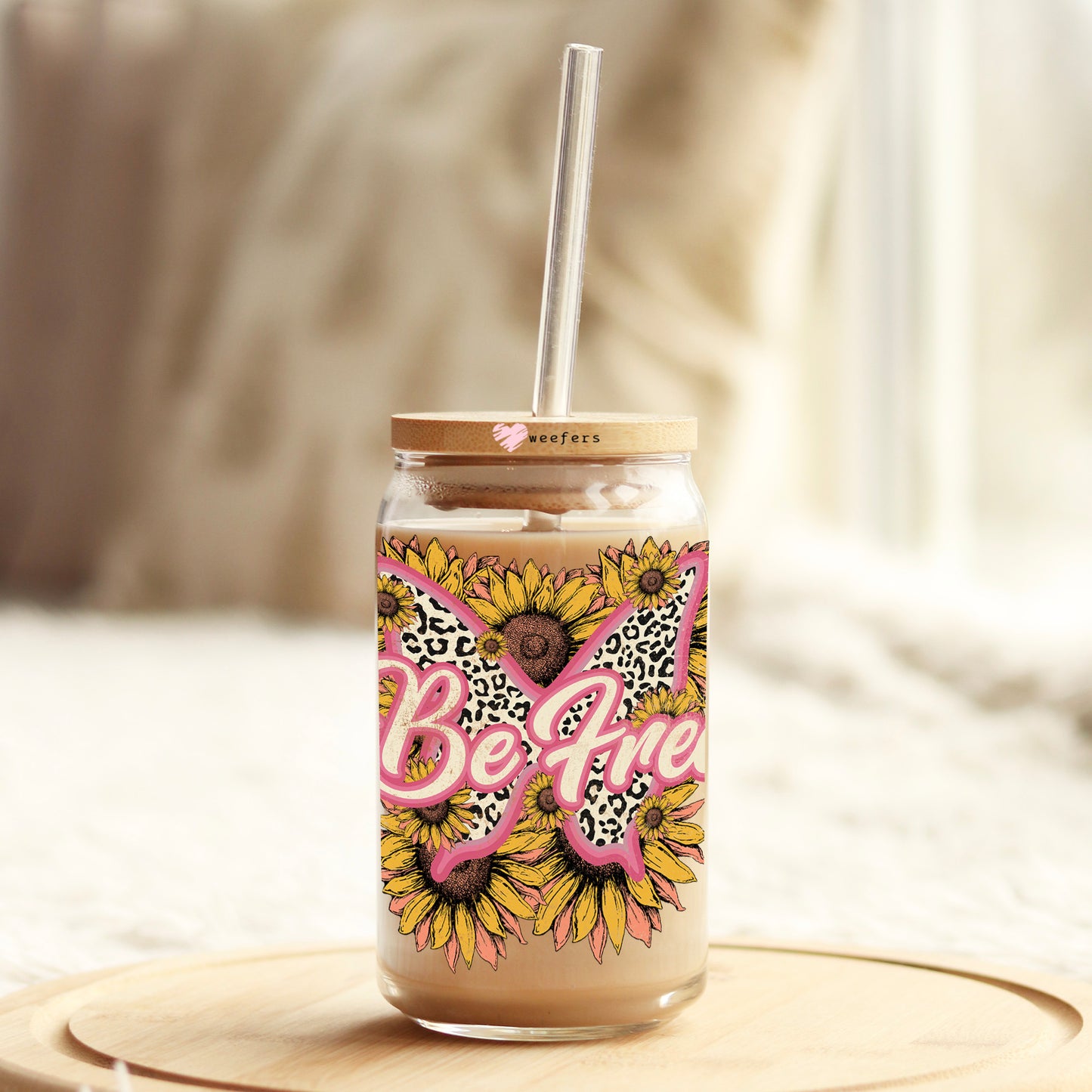 Be Free 16oz Libbey Glass Can UV DTF or Sublimation Cup Wrap - Decal Transfer Weefers