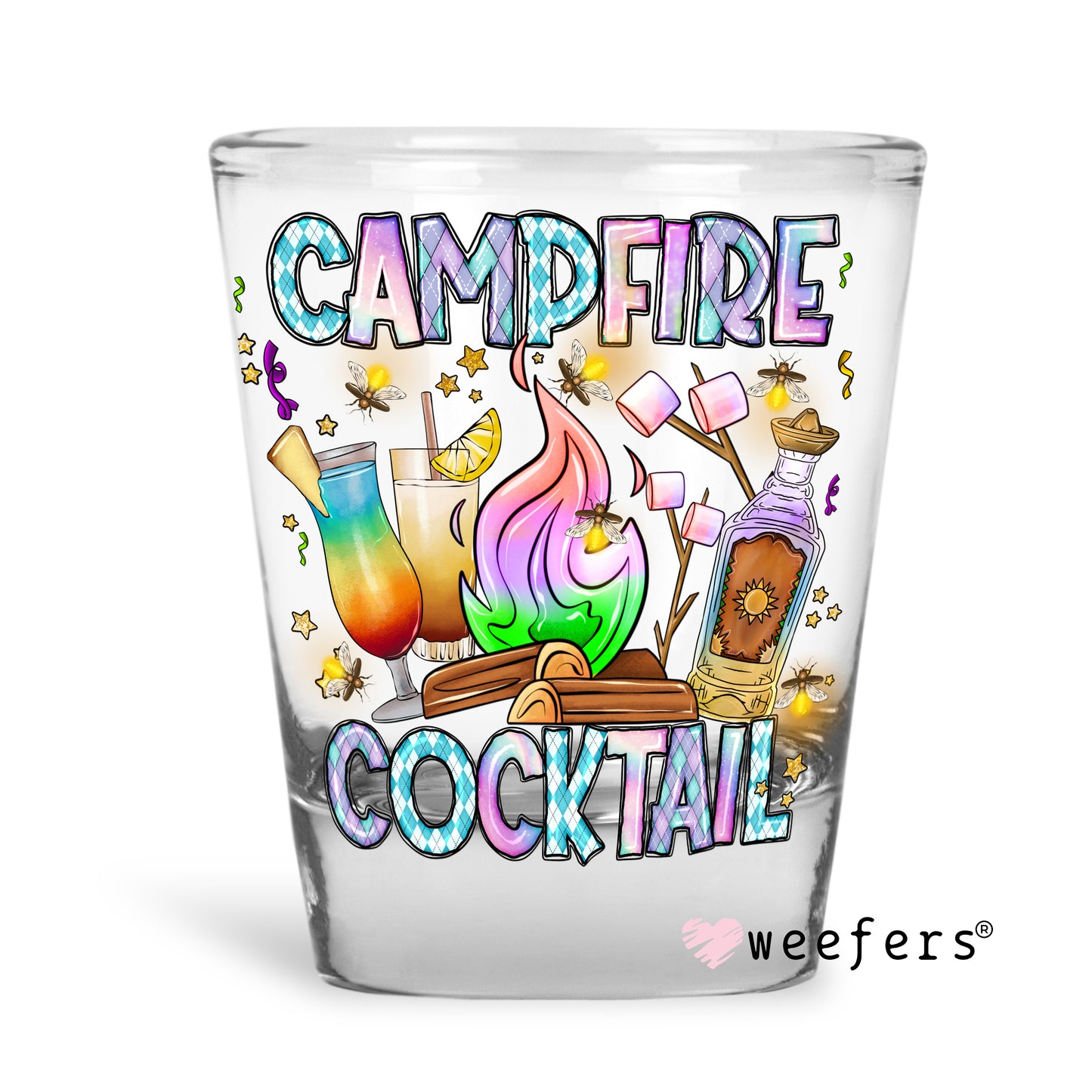 Campfire and Cocktails Shot Glass Short UV DTF or Sublimation Wrap - Decal Weefers