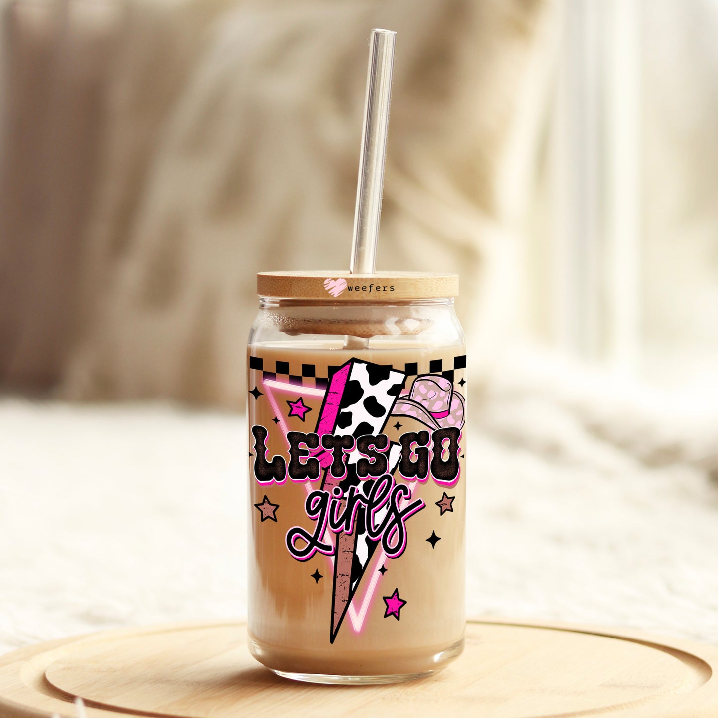 Western Let's Go Girls 16oz Libbey Glass Can UV DTF or Sublimation Cup Wrap - Decal Transfer Weefers