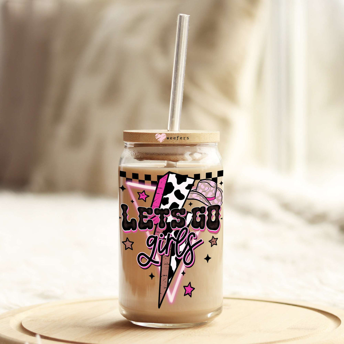 Western Let's Go Girls 16oz Libbey Glass Can UV DTF or Sublimation Cup Wrap - Decal Transfer Weefers