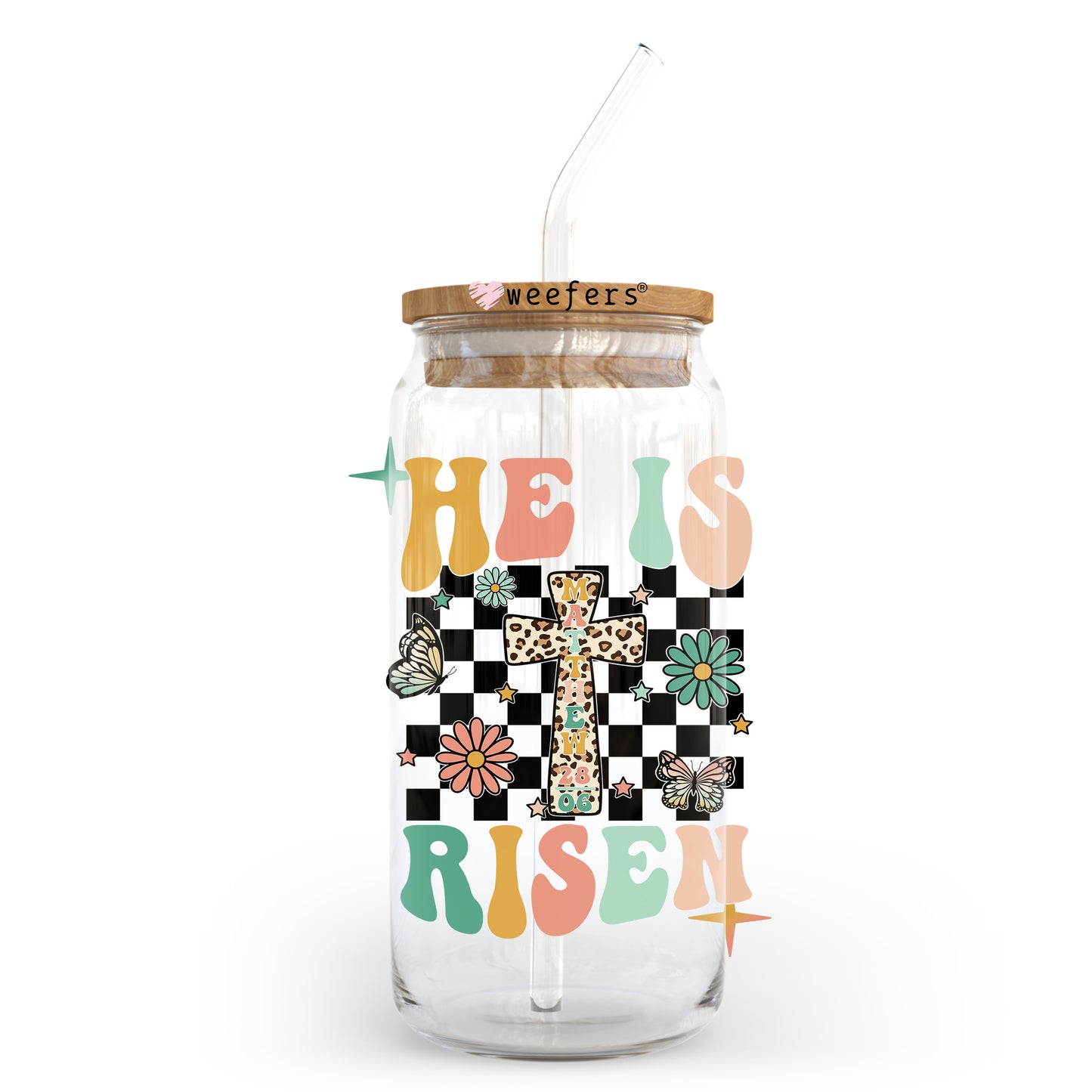 He is Risen Easter 20oz Libbey Glass Can UV DTF or Sublimation Wrap - Decal Transfer Weefers