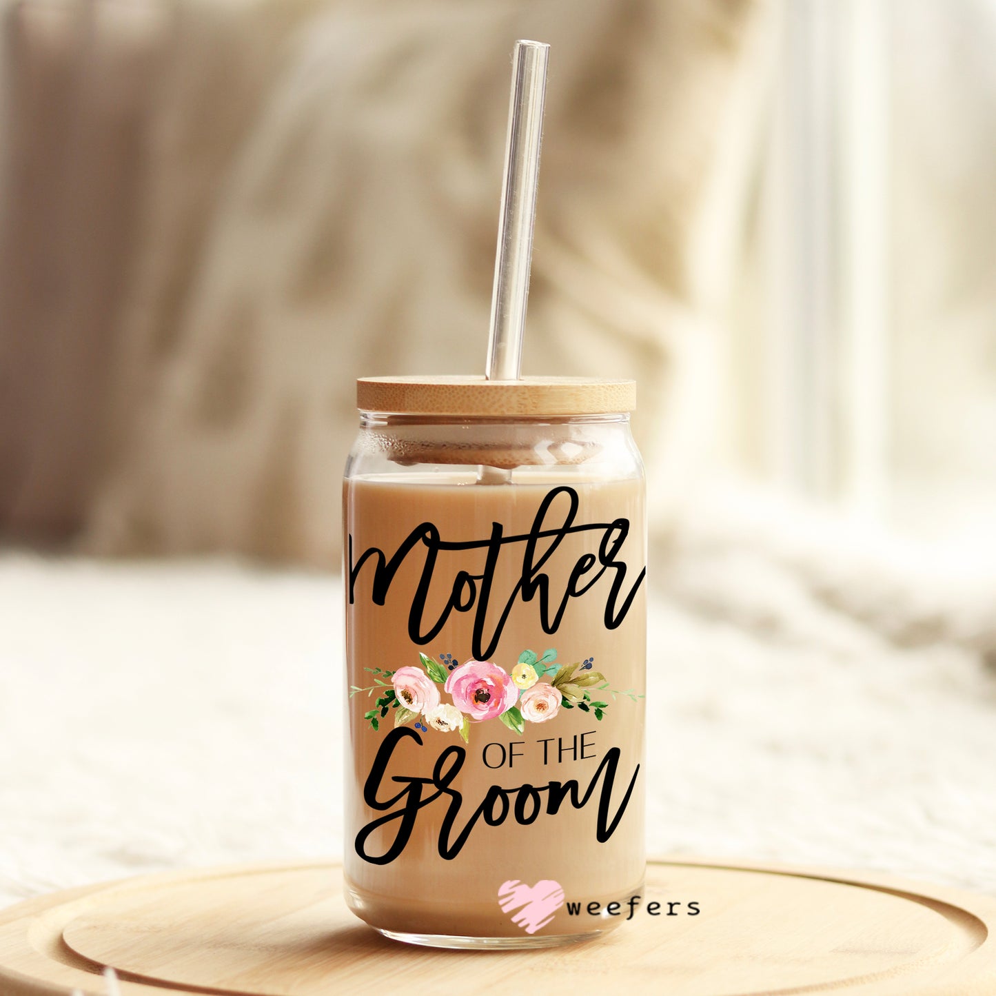 Mother of the Groom Blush Floral 16oz Libbey Glass Can UV DTF or Sublimation Wrap - Decal Weefers