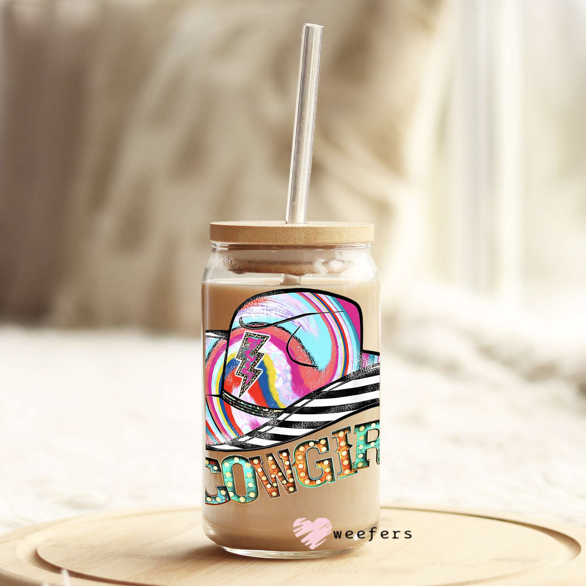 Cowgirl Hat 16oz Libbey Glass Can UV DTF or Sublimation Wrap - Decal Weefers