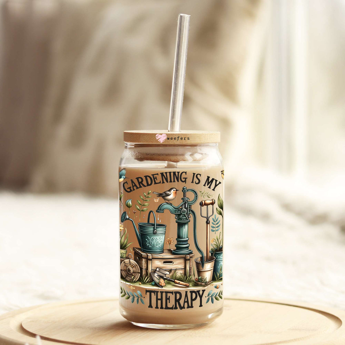 Gardening is My Therapy 16oz Libbey Glass Can UV DTF or Sublimation Cup Wrap - Decal Transfer Weefers
