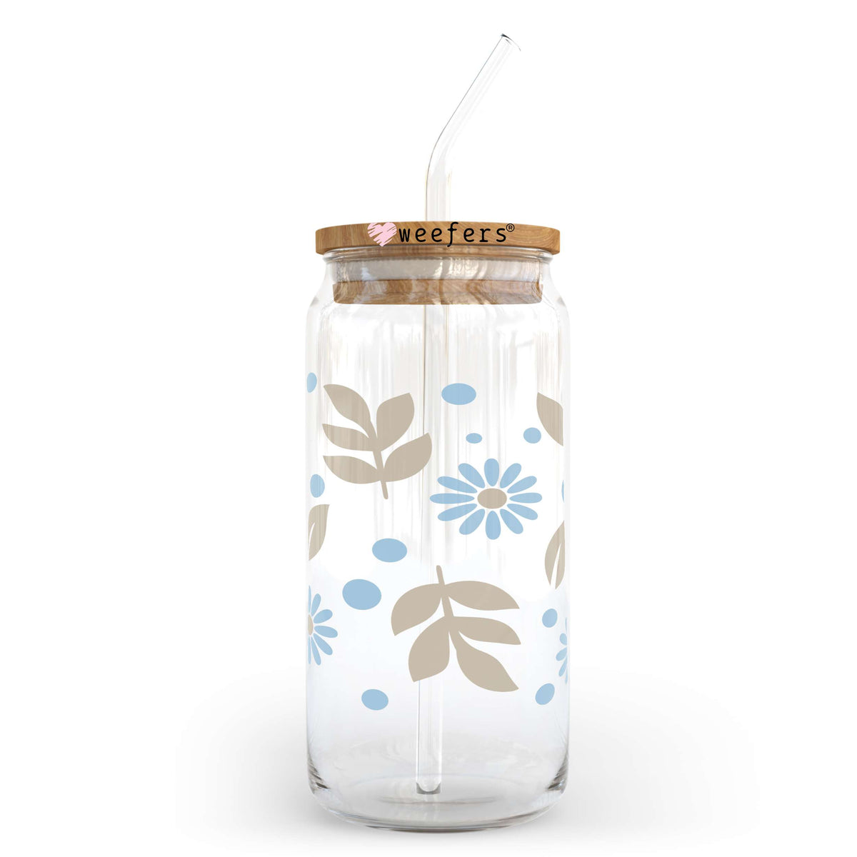 Floral Blues and Greys 20oz Libbey Glass Can, 34oz Hip Sip, 40oz Tumbler UV DTF or Sublimation Decal Transfer Weefers