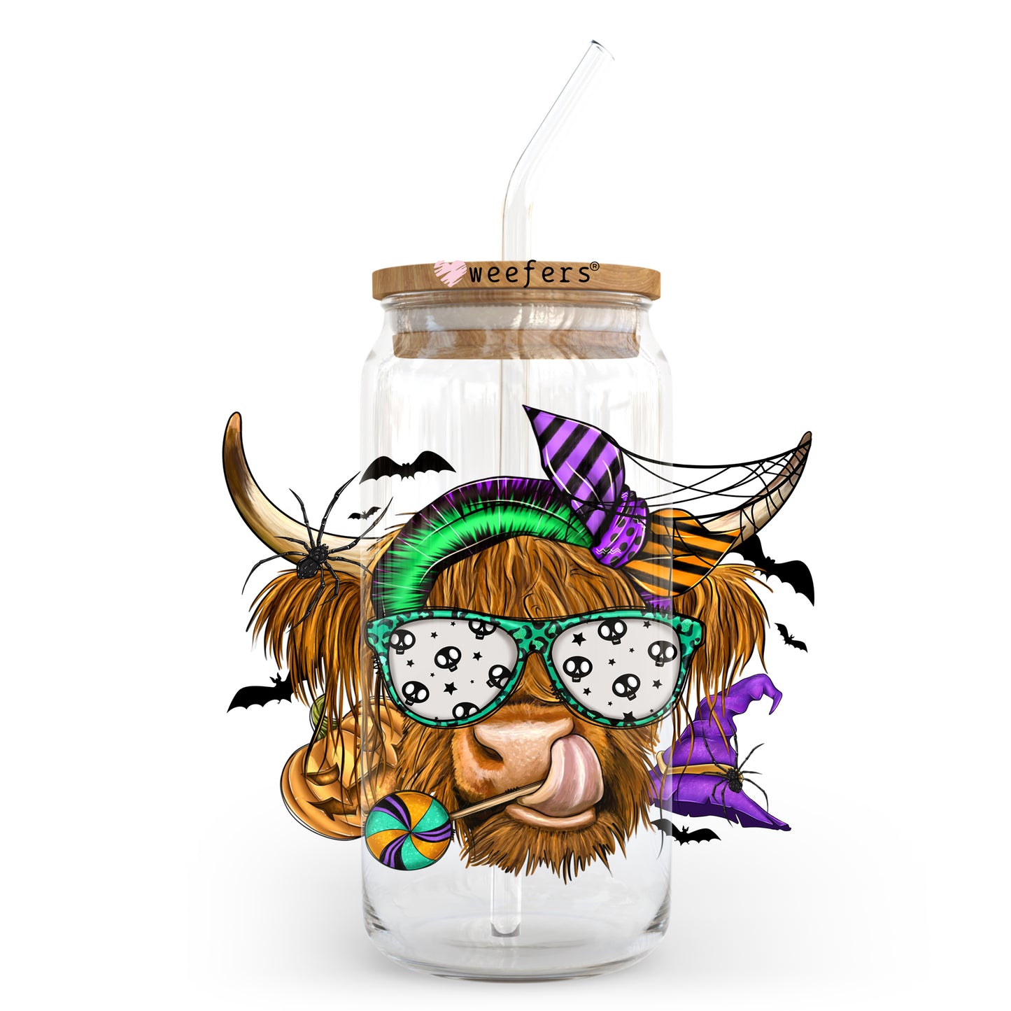 Bougee Highlander Cow Halloween 20oz Libbey Glass Can UV DTF or Sublimation Wrap - Decal Weefers