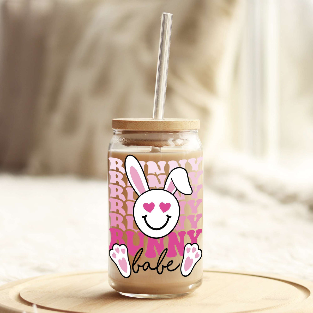 Bunny Babe Easter 16oz Libbey Glass Can UV DTF or Sublimation Cup Wrap - Decal Transfer Weefers