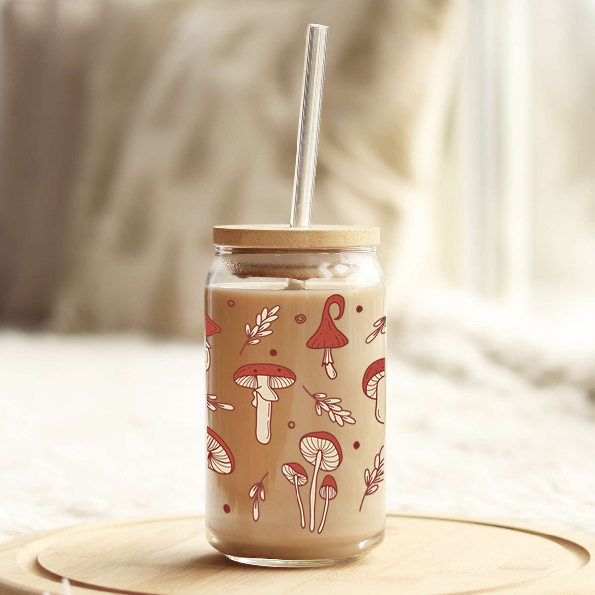 Mushroom 16oz Libbey Glass Can UV DTF or Sublimation Cup Wrap - Decal Transfer Weefers
