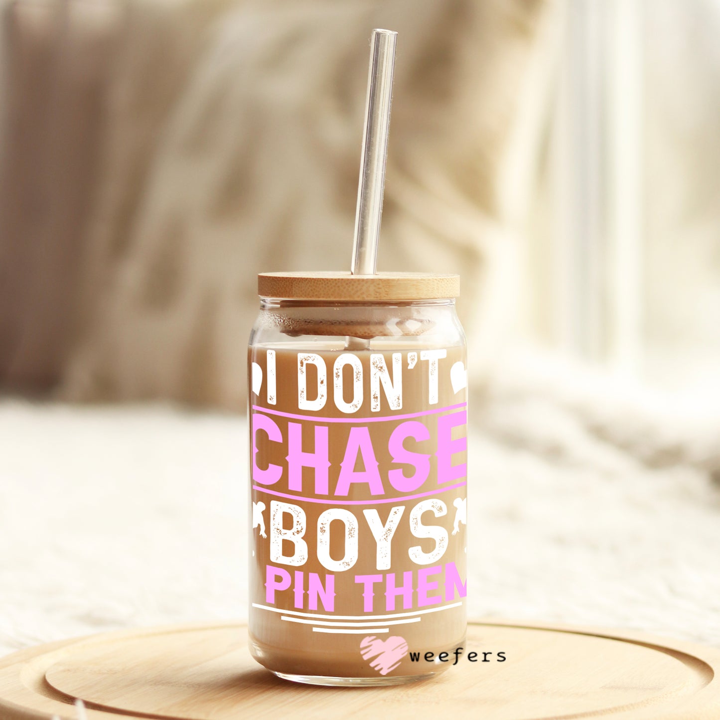I Don't Chase Boys I Pin Them Purple Girl Wrestler 16oz Libbey Glass Can UV DTF or Sublimation Wrap - Decal Weefers