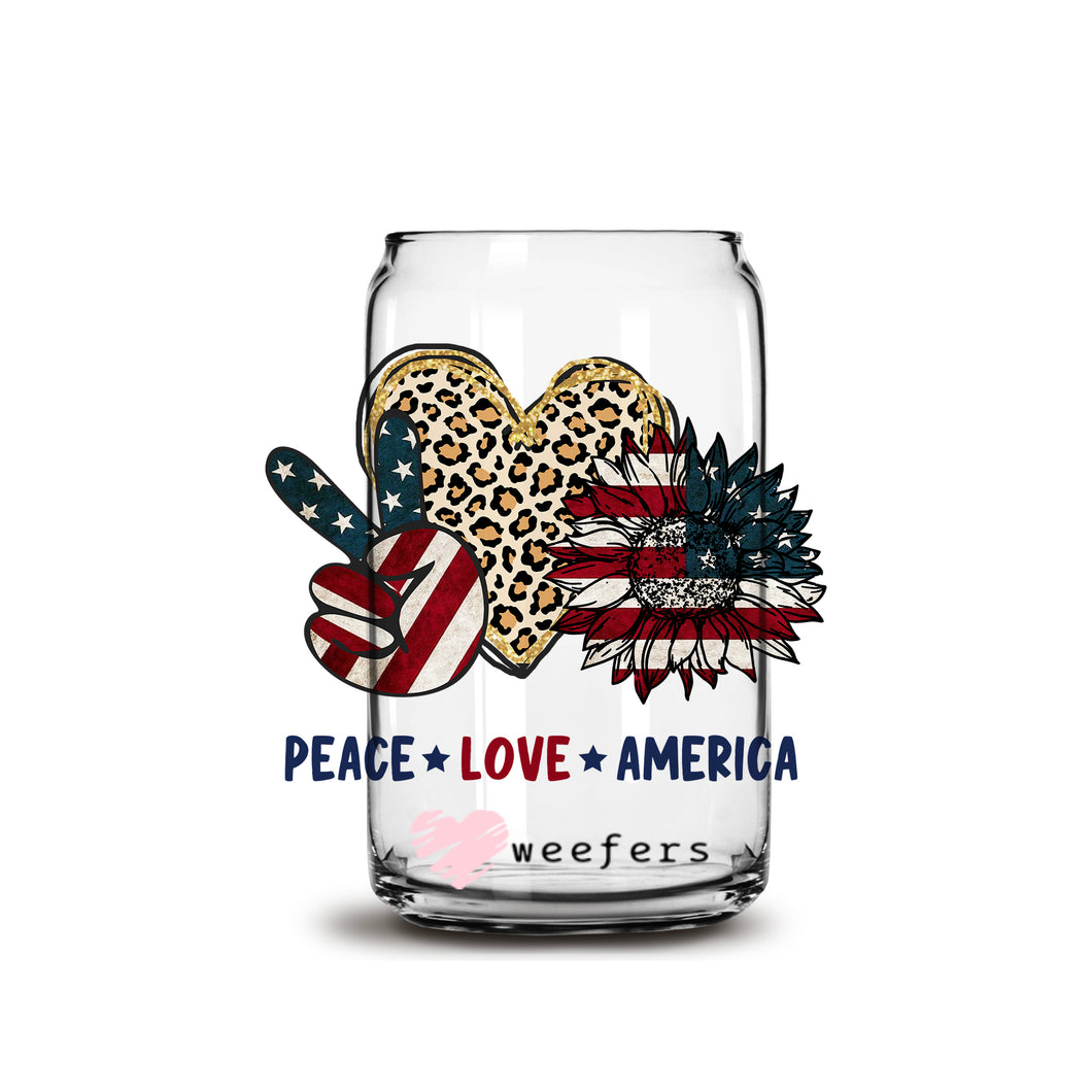 Peace Love America 16oz Libbey Glass Can UV-DTF or Sublimation Wrap - Decal