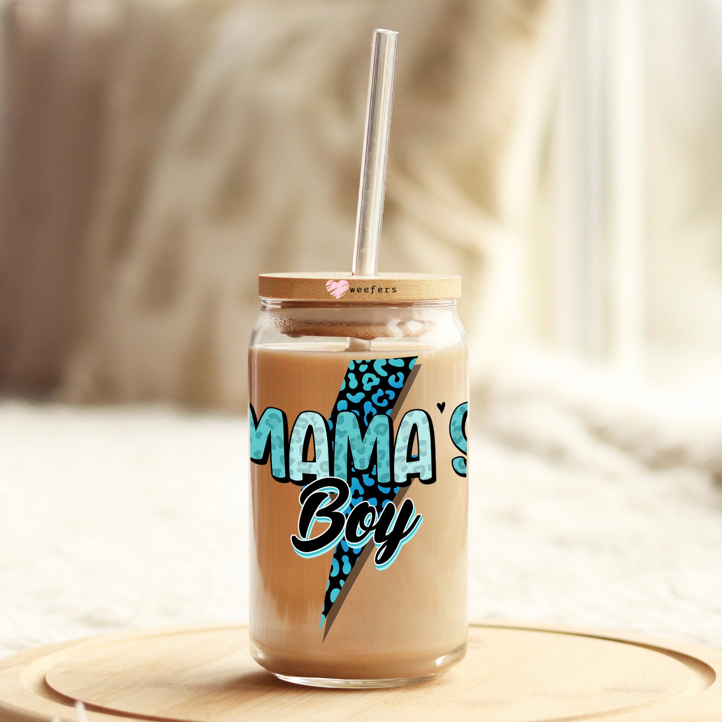 Blue Mama's Boy 16oz Libbey Glass Can UV DTF or Sublimation Cup Wrap - Decal Transfer Weefers