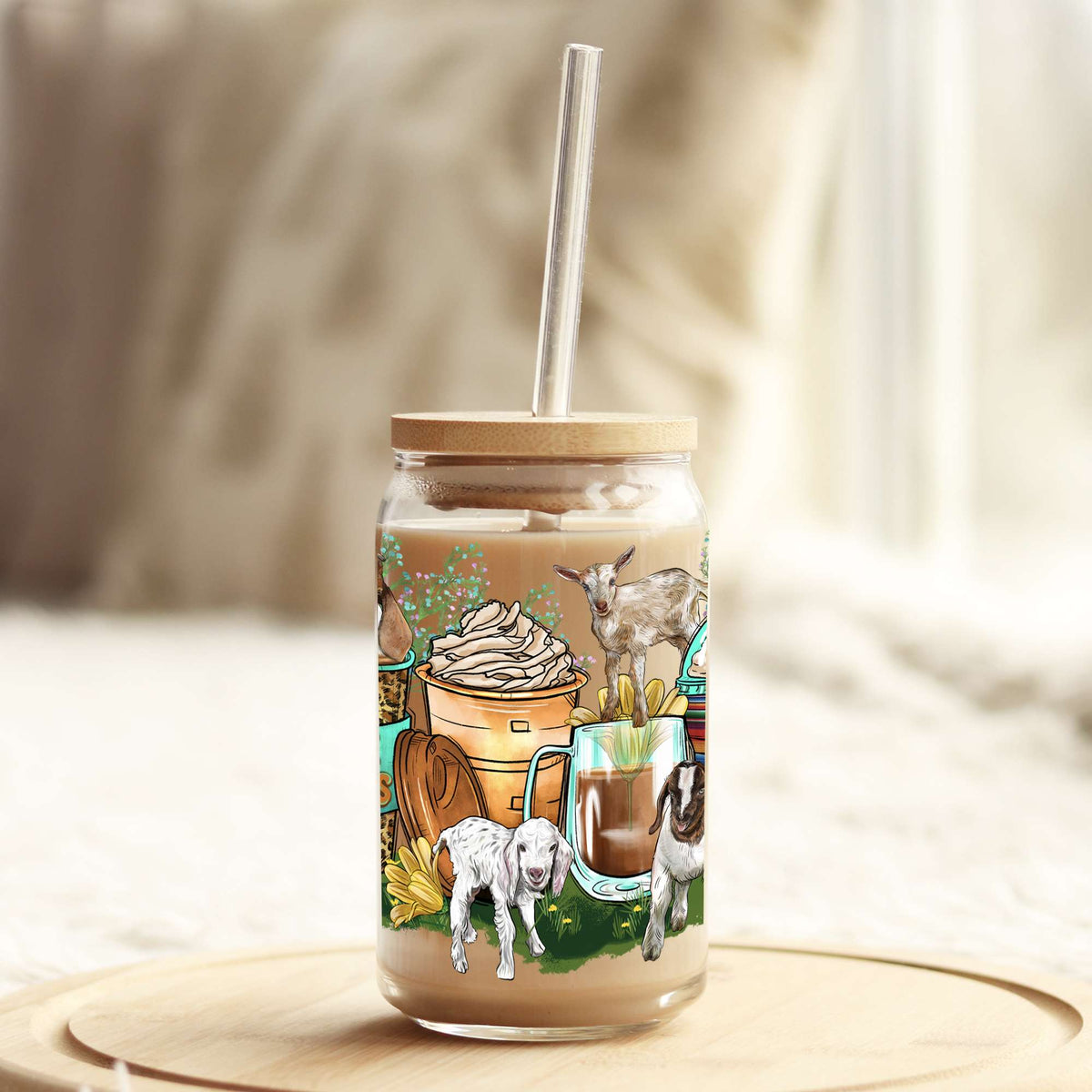 Western Love Goats Coffee Latte 16oz Libbey Glass Can UV DTF or Sublimation Wrap - Decal Weefers