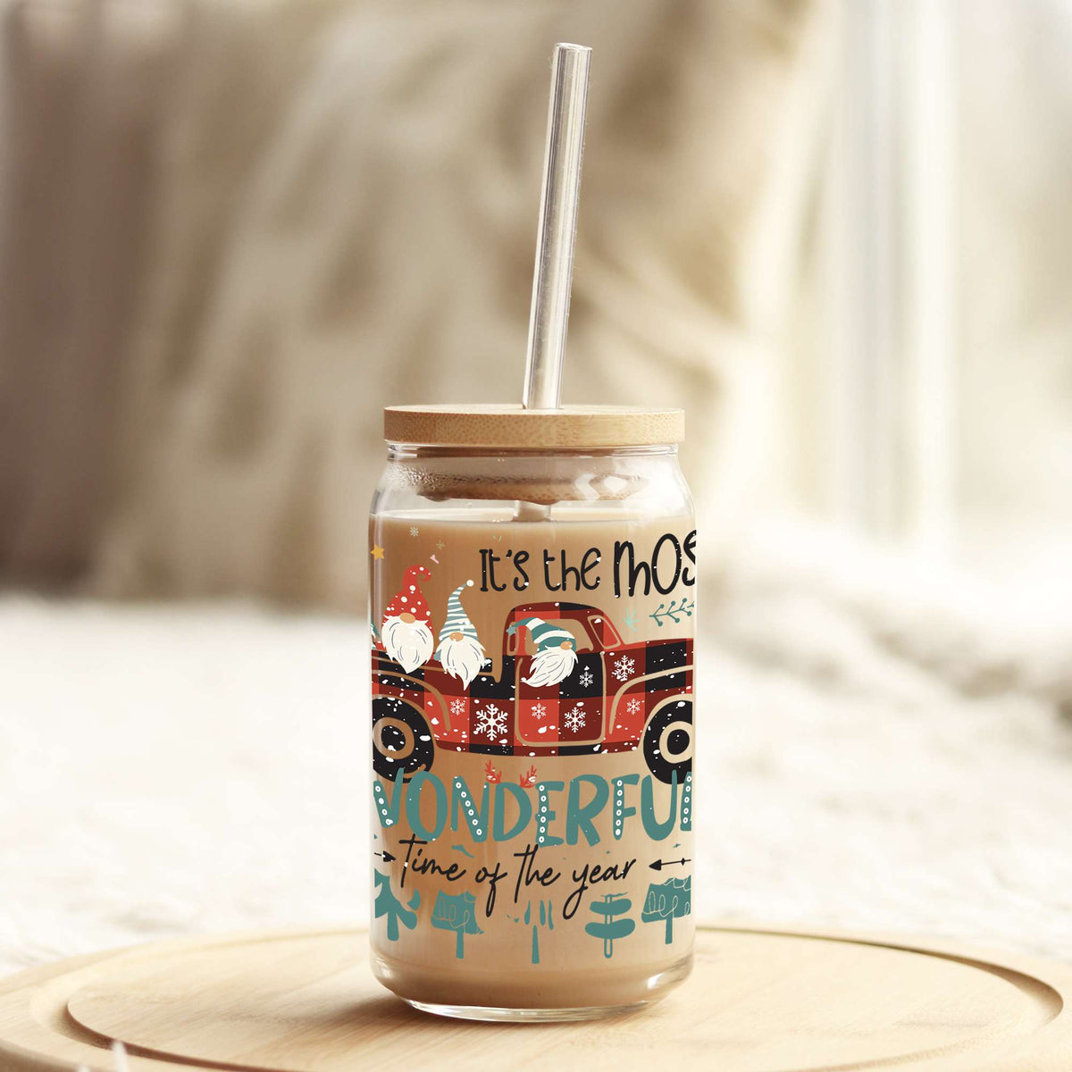 It's the Most Wonderful Time of the Year Truck Christmas 16oz Libbey Glass Can UV DTF or Sublimation Wrap - Decal Weefers