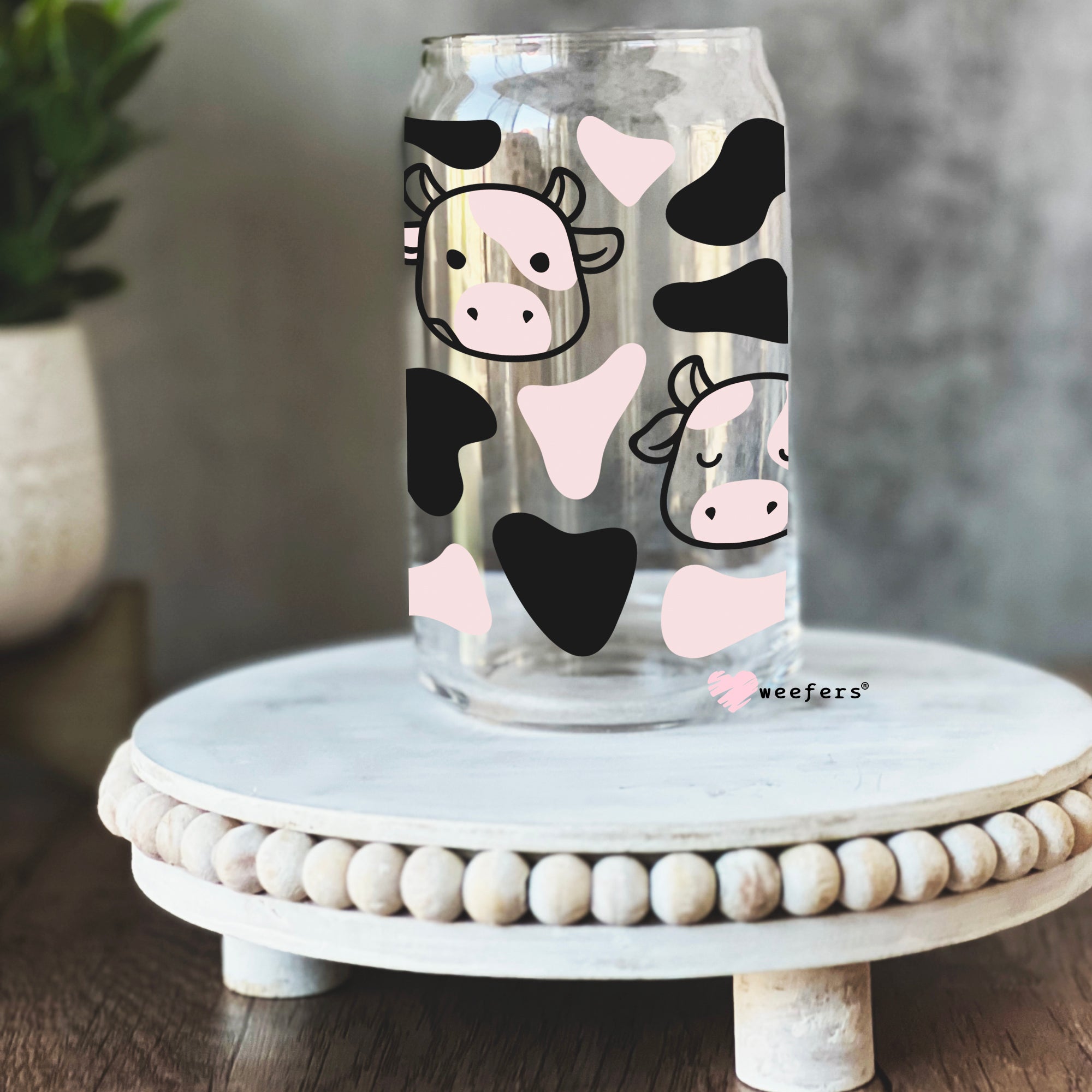 Cow Print Coffee Glass Can Cup, Cow print Tumbler, Coffee Glass cup, B –  Simply Perfect Designs