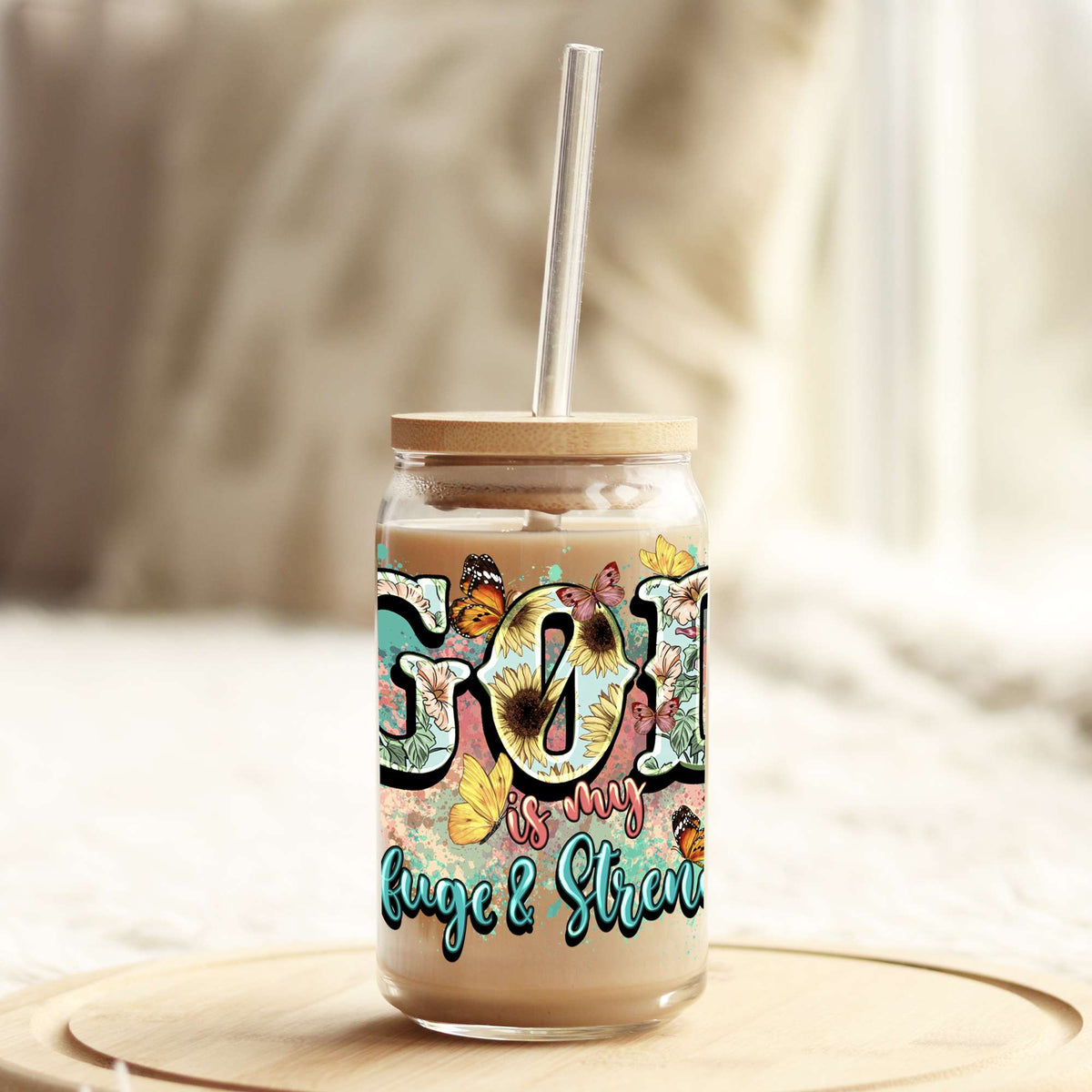 God is my Refuge and my Strength 16oz Libbey Glass Can UV DTF or Sublimation Wrap - Decal Weefers