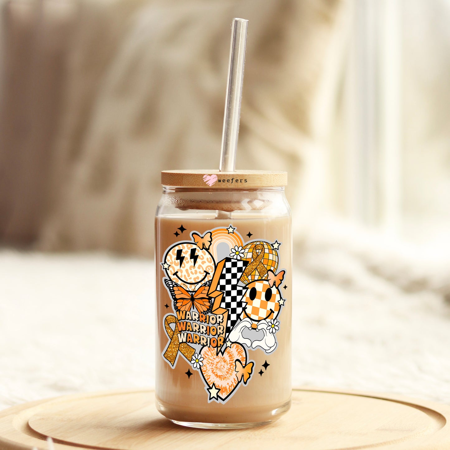 MS Warrior Awareness 16oz Libbey Glass Can UV DTF or Sublimation Cup Wrap - Decal Transfer Weefers