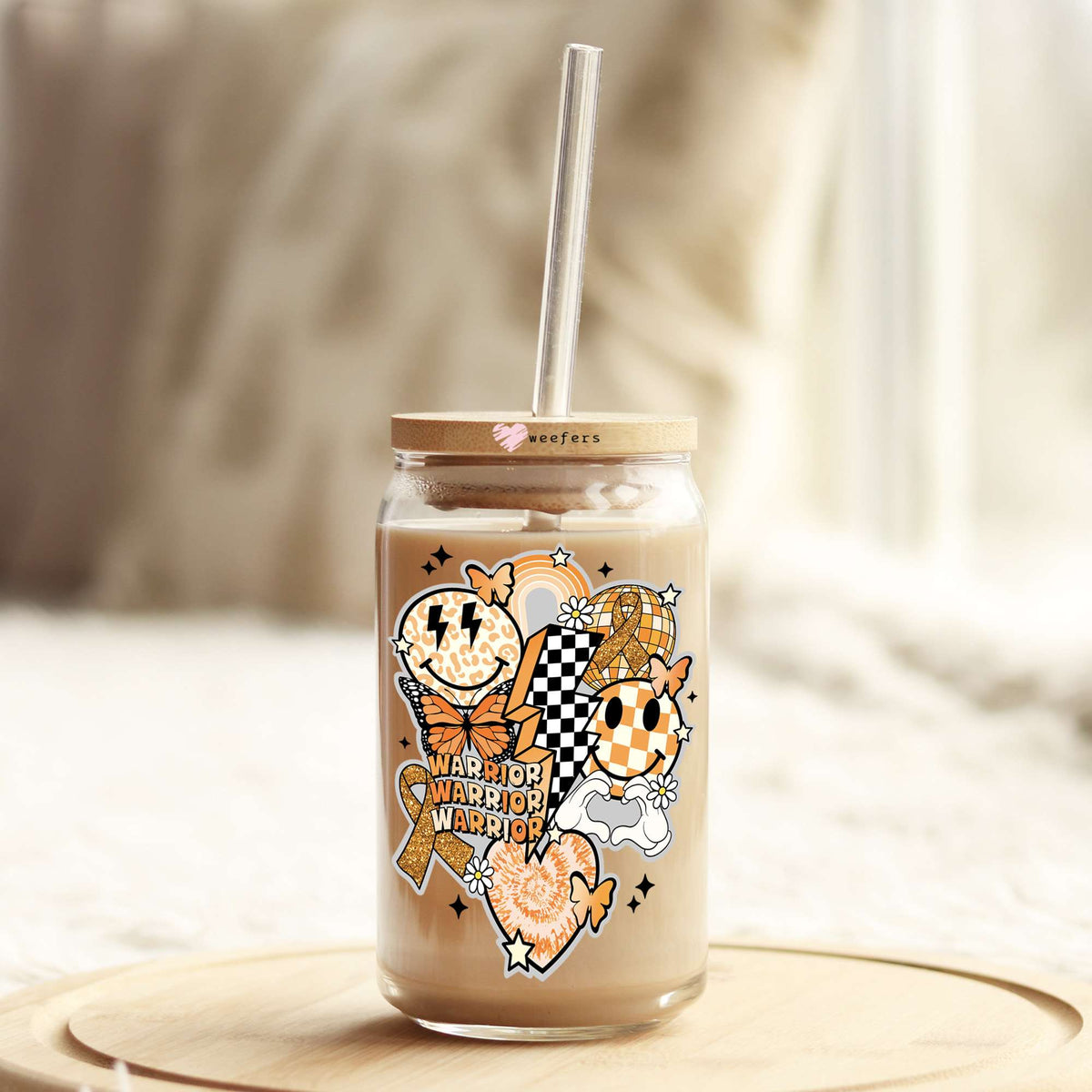 MS Warrior Awareness 16oz Libbey Glass Can UV DTF or Sublimation Cup Wrap - Decal Transfer Weefers