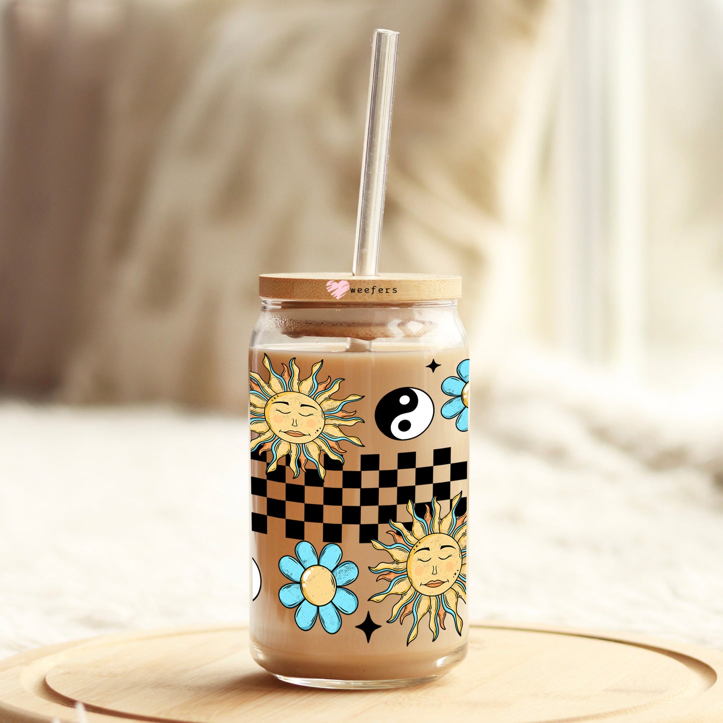 Ying Yang Sun 16oz Libbey Glass Can UV DTF or Sublimation Cup Wrap - Decal Transfer Weefers